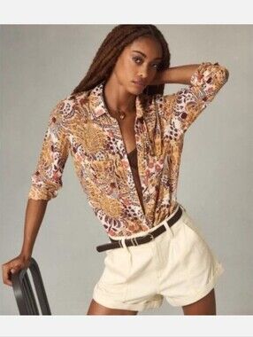 Anthropologie Pilcro Romy Relaxed Button Down Shirt Long Sleeve Top Boho Medium